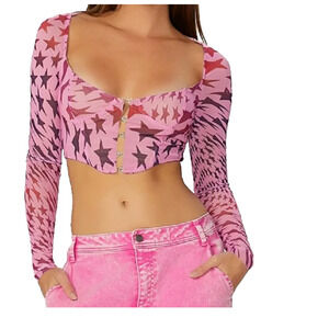 AFRM Star Grecian Corset Top Womens S‎ Pink Cropped Sweetheart Neck Rave …